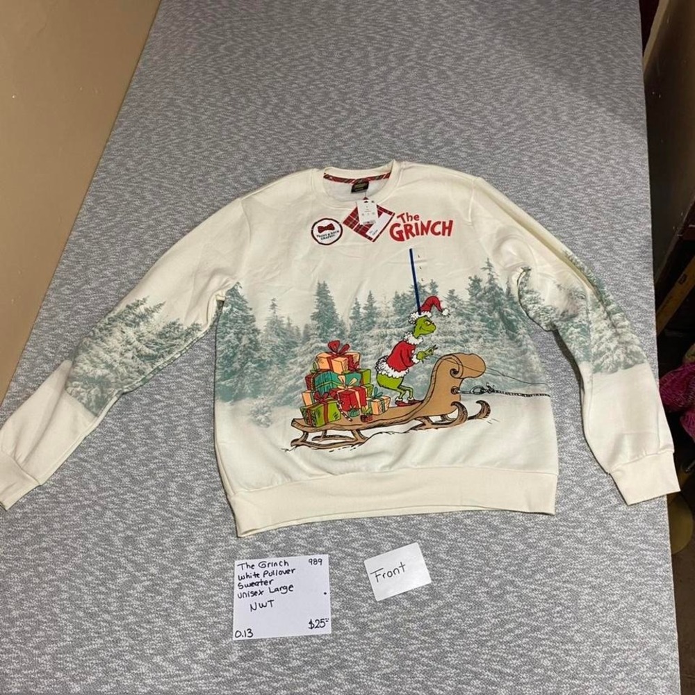 The Grinch white pullover sweater‎ unisex Size L. SKU989 #grinch